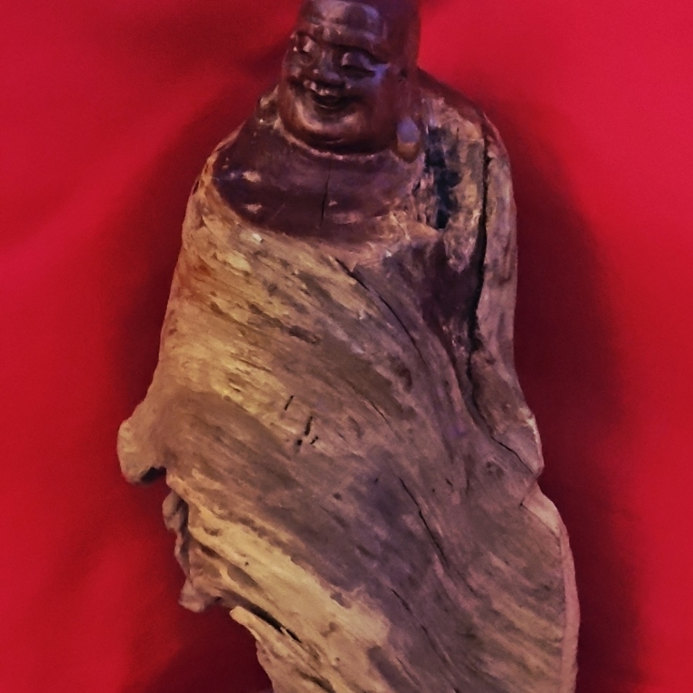 Handcrafted Vintage 9" Buddha Wooden Art Piece Decor Figurine